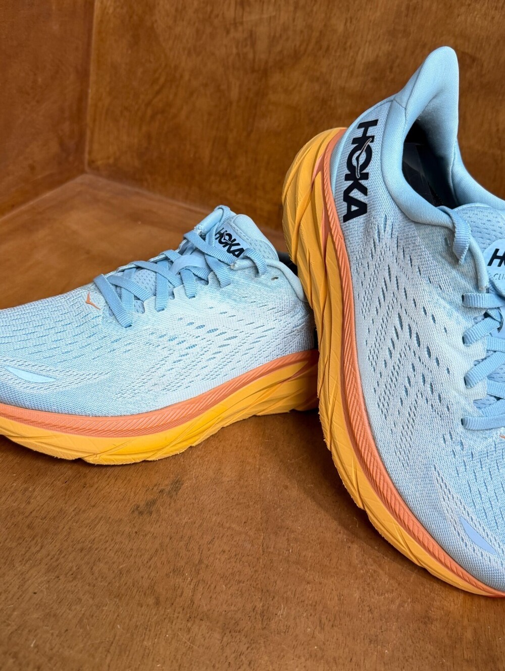 Hoka One One Clifton 8 Wide Running Shoes Womens 7.5D Blue Sneakers 1121375 SSIF